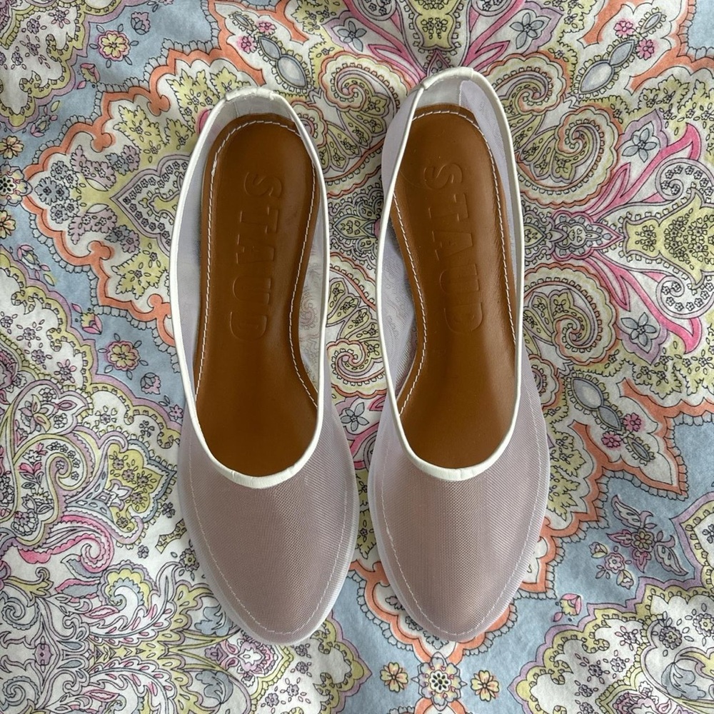 STAUD Pink Flats with White Trim